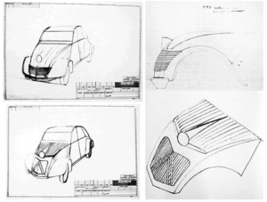 Schetsen van Bertoni voor het 'Cyclope' prototype